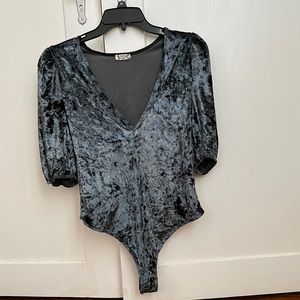 Free People Slate Grey Velvet Body Suit